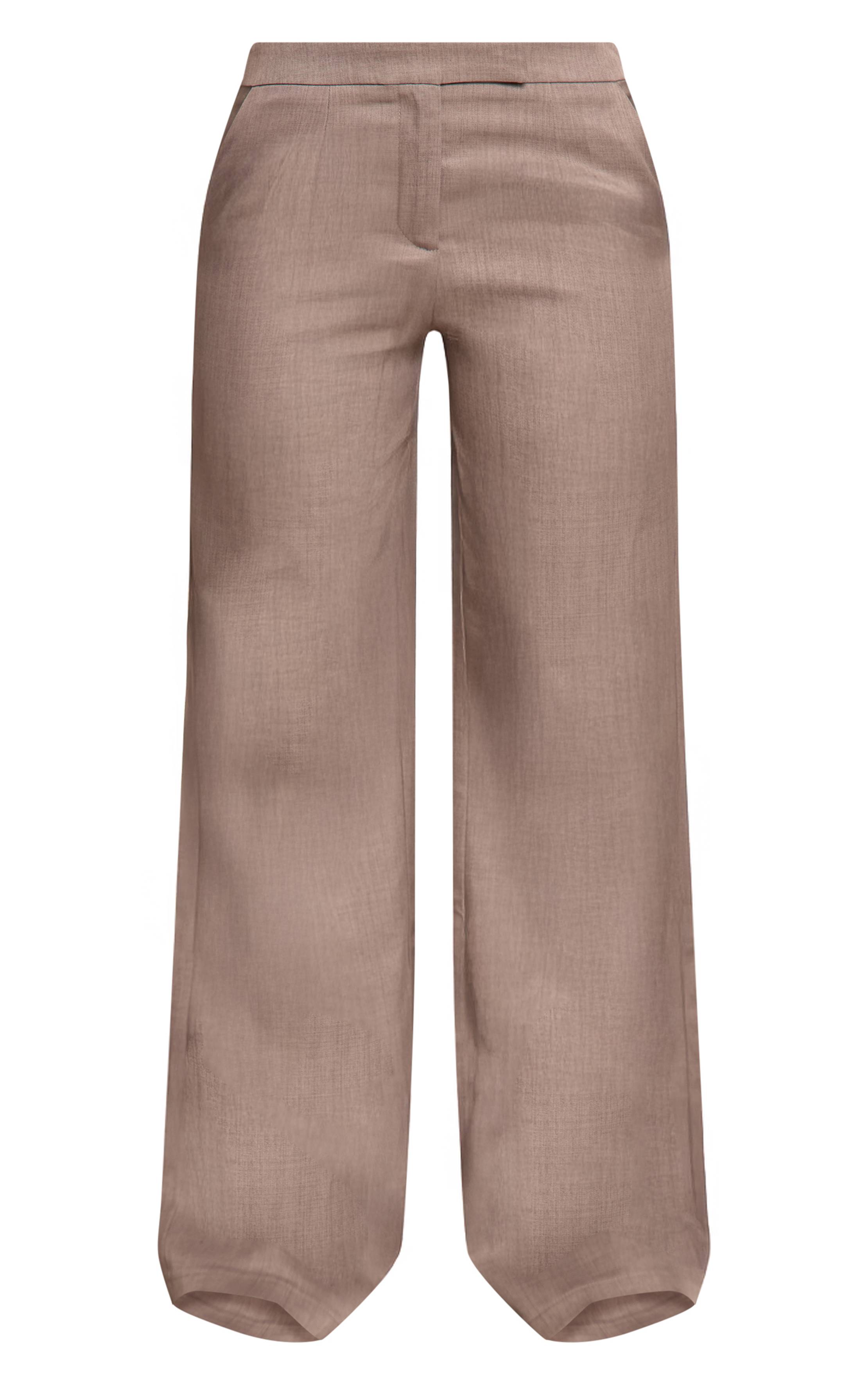 Taupe Pantalon Large Taille Basse En Tissu Tissé Premium Petite