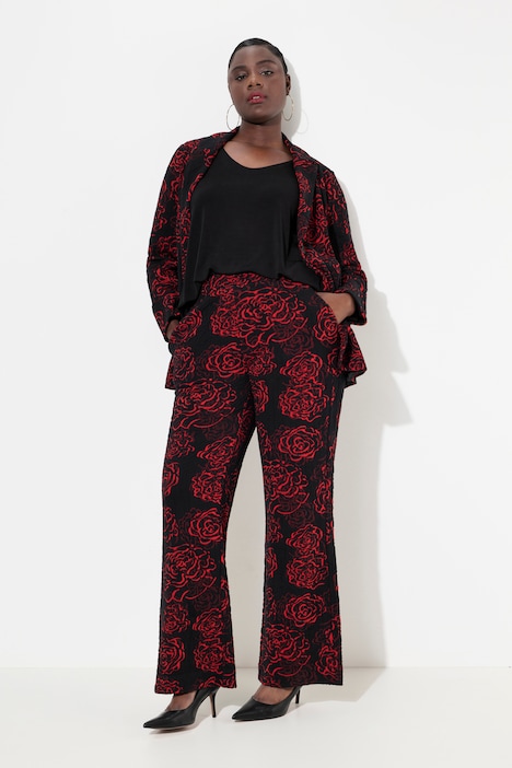 Jacquard-Jerseyhose, Blüten, weites Bein, Elastikbund