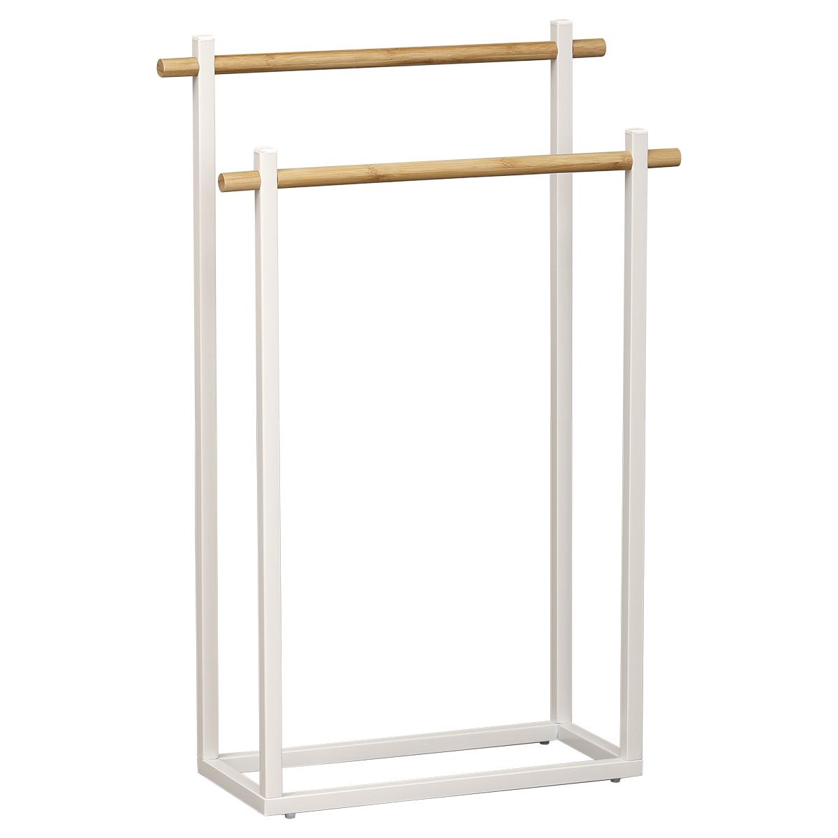 PORTE SERVIETTES METAL RECTANGULAIRE 2 BARRES BAMBOU BLANC
