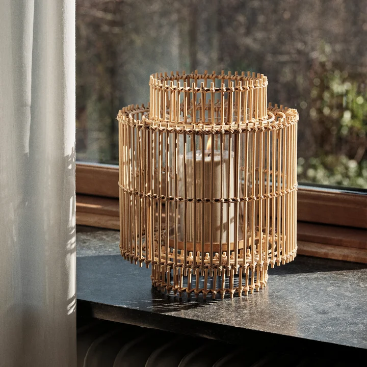 Broste Copenhagen - Kajsa Laterne, Ø 20 cm x H 23.5 cm, Bambus / Glas