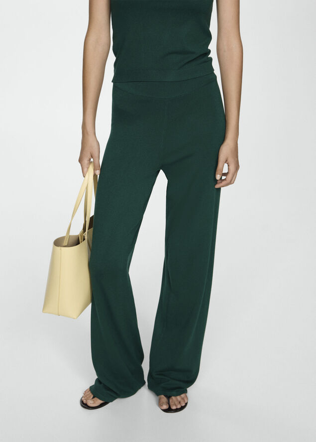 MANGO Knitted wideleg trousers Dark green