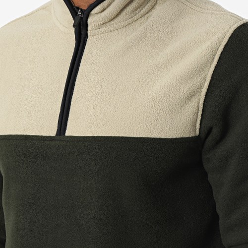 Sweat Col Zippé Polaire Nikolai Vert Kaki Beige