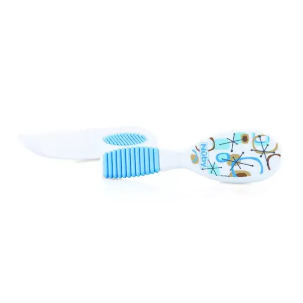 Conjunto de pente e escova Nuby com estampa de barco azul