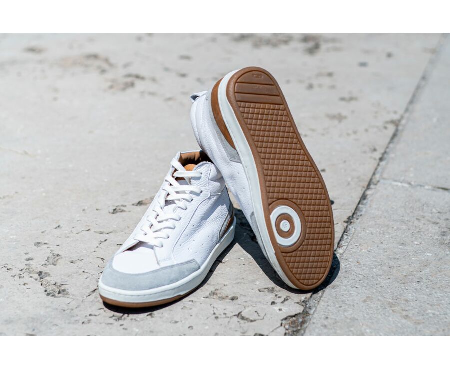 Sneakers homme cuir Blanc grainé - HALLORA