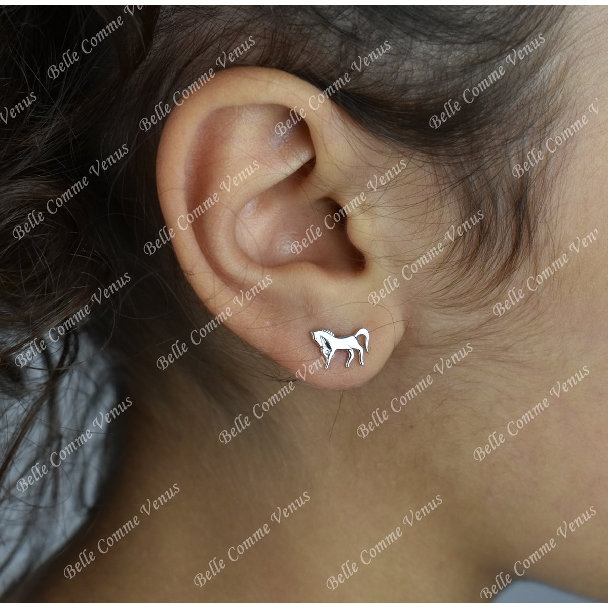 Boucles d'oreilles cheval Argent 925 Rhodié