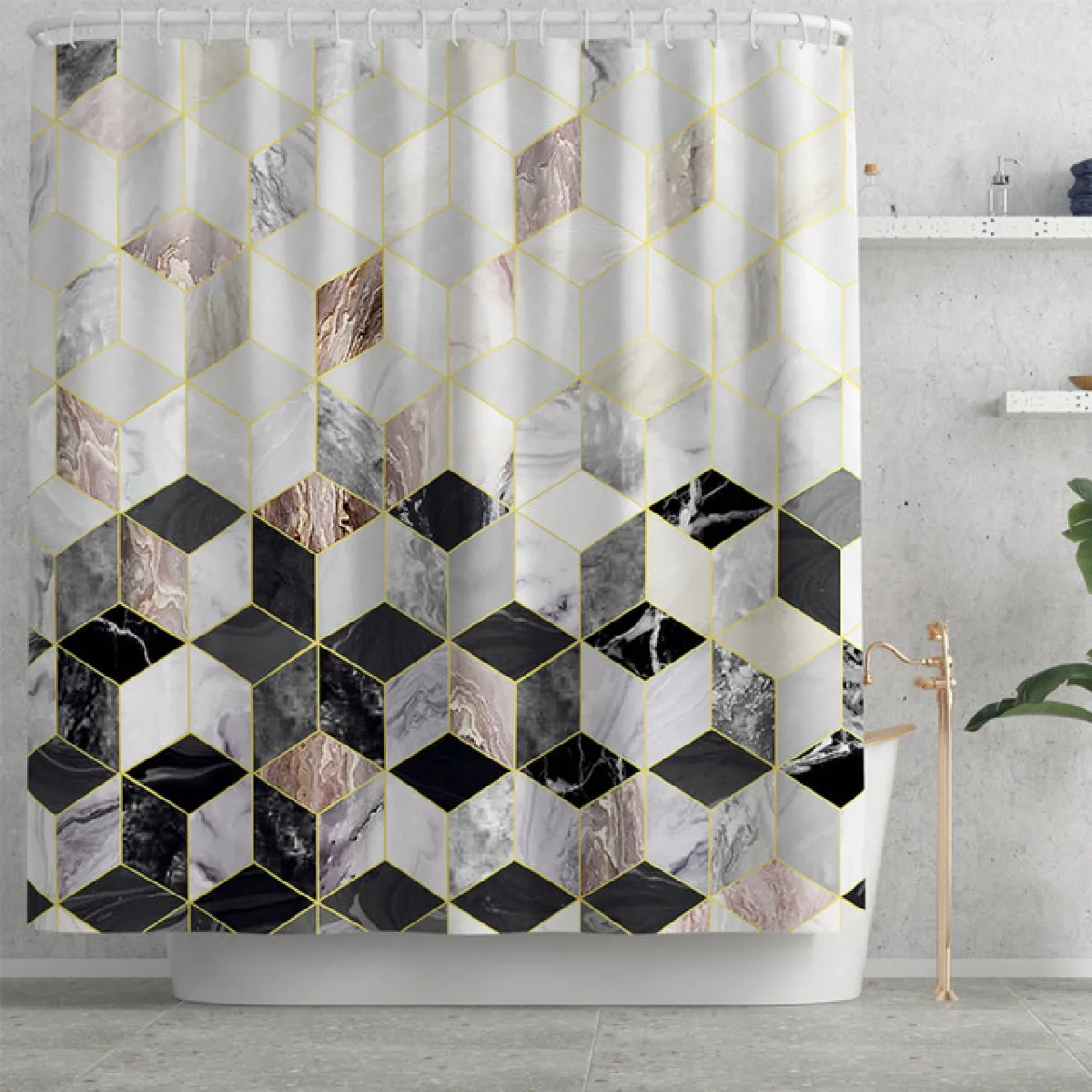 Universal Rideau de douche marbre avec ensemble tapis