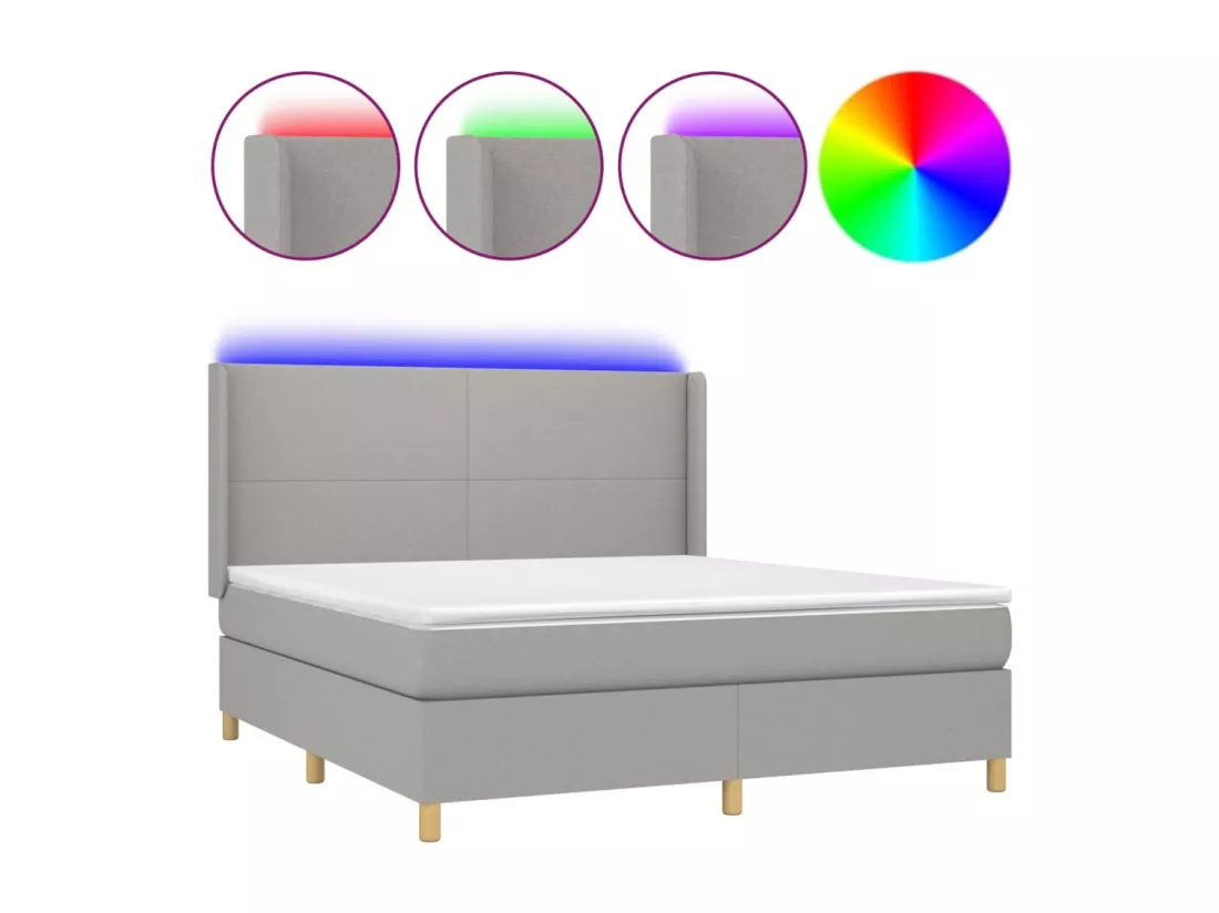 Sommier tapissier et matelas et LED Gris clair 180x200 cm Tissu