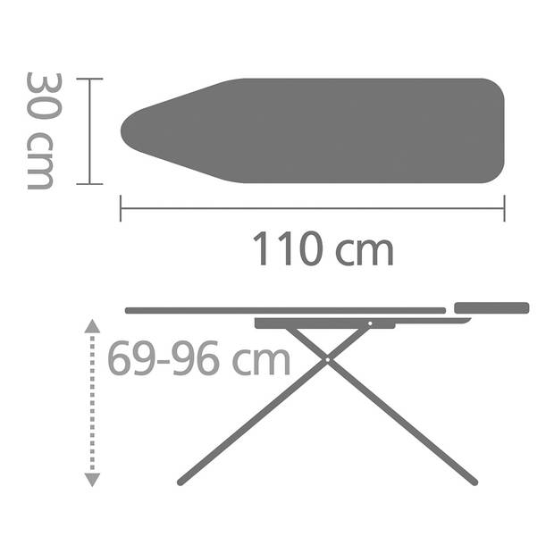 Brabantia Strijkplank A - 110x30 cm Fresh Breeze - met Strijkijzerplateau