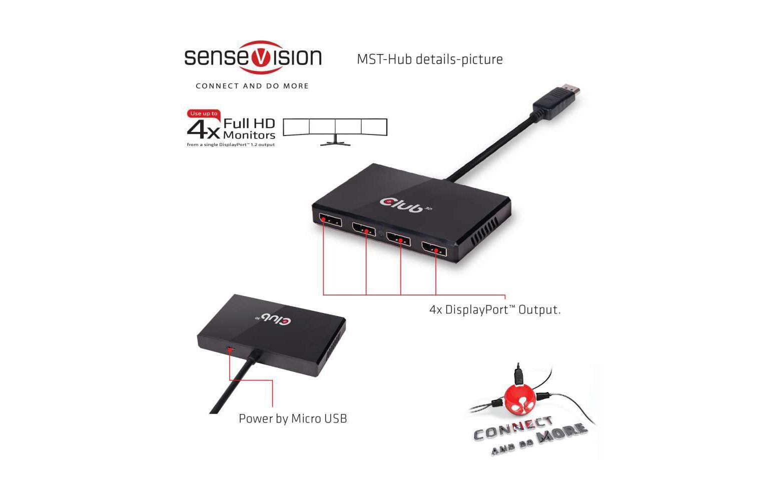 Adapter CSV-6400 MST Hub DP1.2 DisplayPort - DisplayPortMulti Stream Transport Hub, DisplayPort 1.2 auf Quad Monitor
