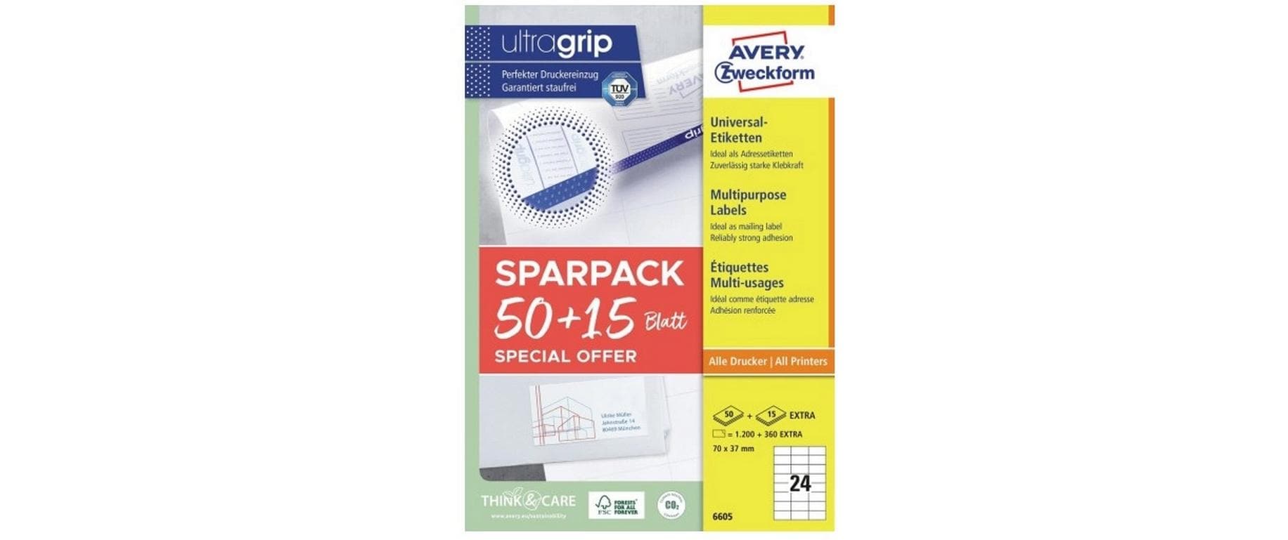 Universal-Etiketten 70 x 37 mm,1560 Etiketten / 65 BogenWeisses Etikettenbogen Set