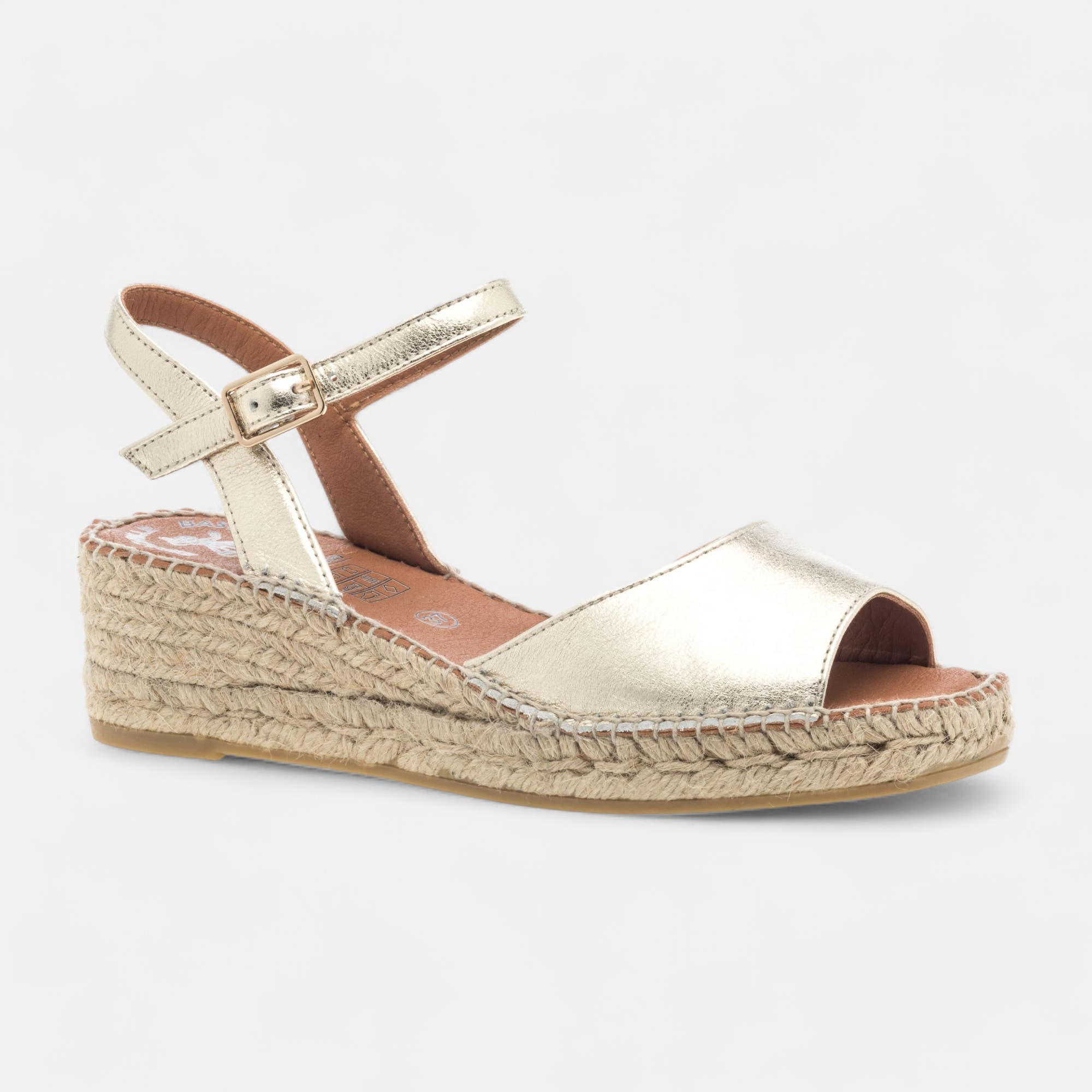 Espadrilles à talon compensé Femme en cuir or