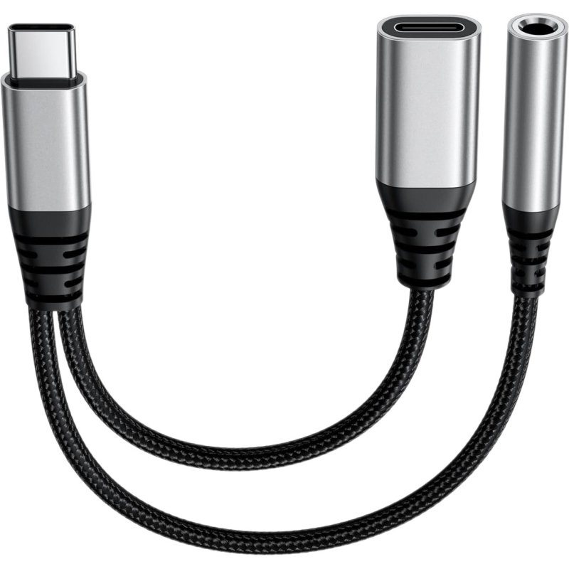 DLH DY-AD5435 câble USB 0,13 m USB C USB C/3.5mm 60 W Noir, Gris
