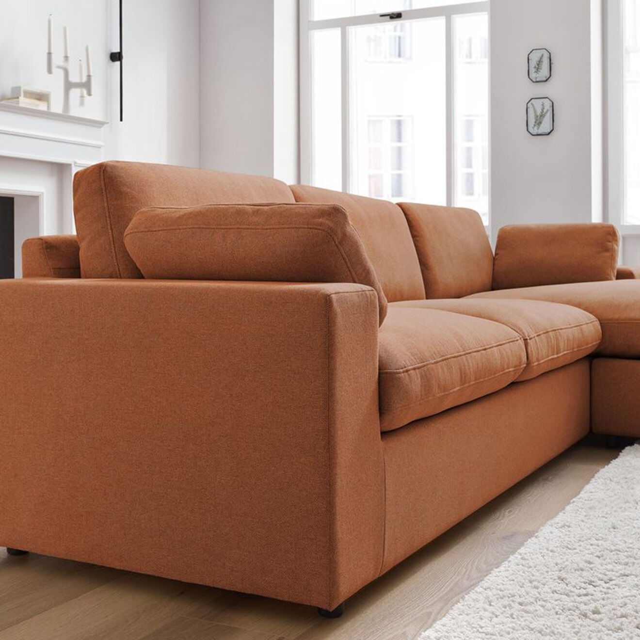 Bobochic Canapé d'angle fixe réversible belair orange - 280x139 cm