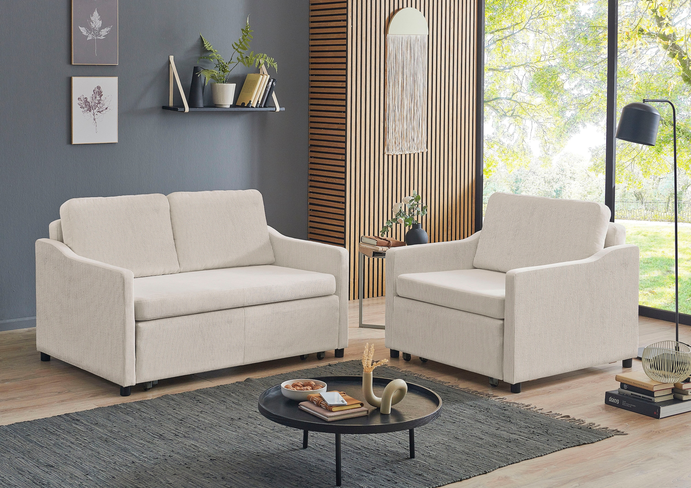 ATLANTIC home collection Schlafsofa »Anella« mit Cord-Bezug, mit Schlaffunktion, frei im Raum stellbar