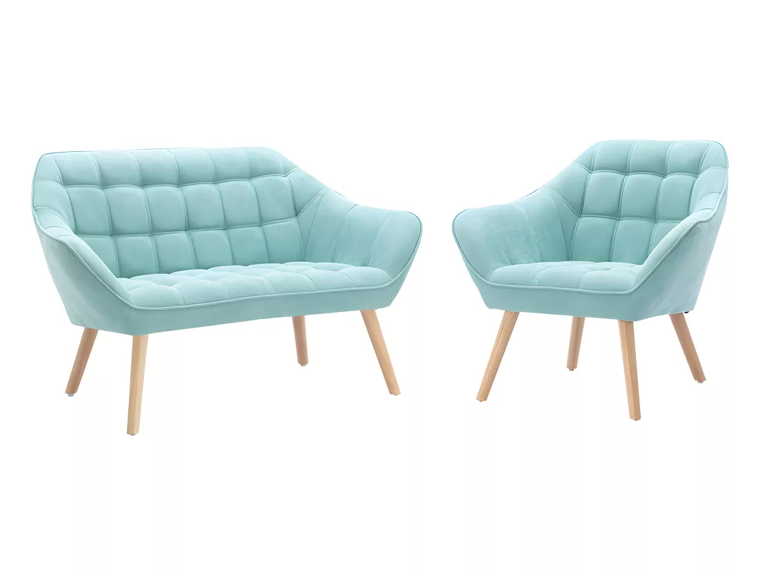 Canapé 2 places et fauteuil en tissu vert d'eau CASERTA