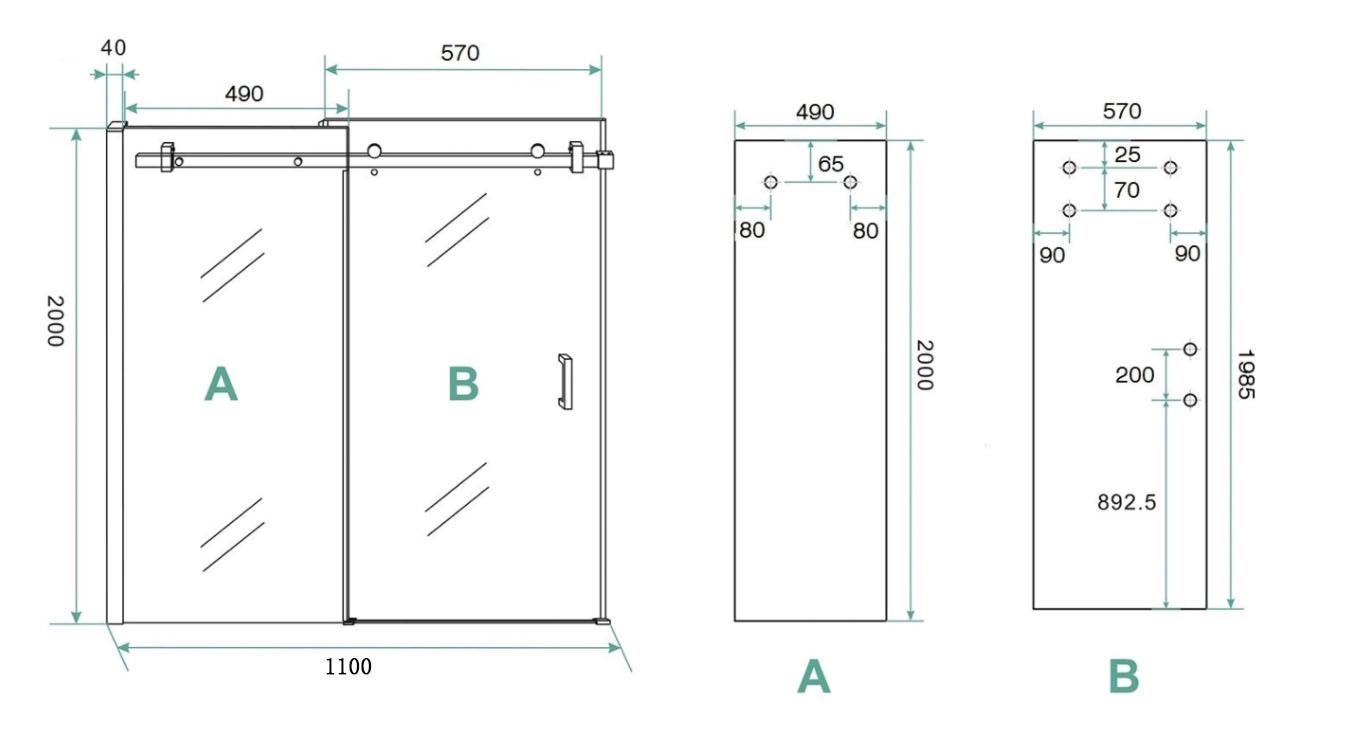 Saniclear Supreme profielset voor douchedeur 100-110cm geborsteld koper