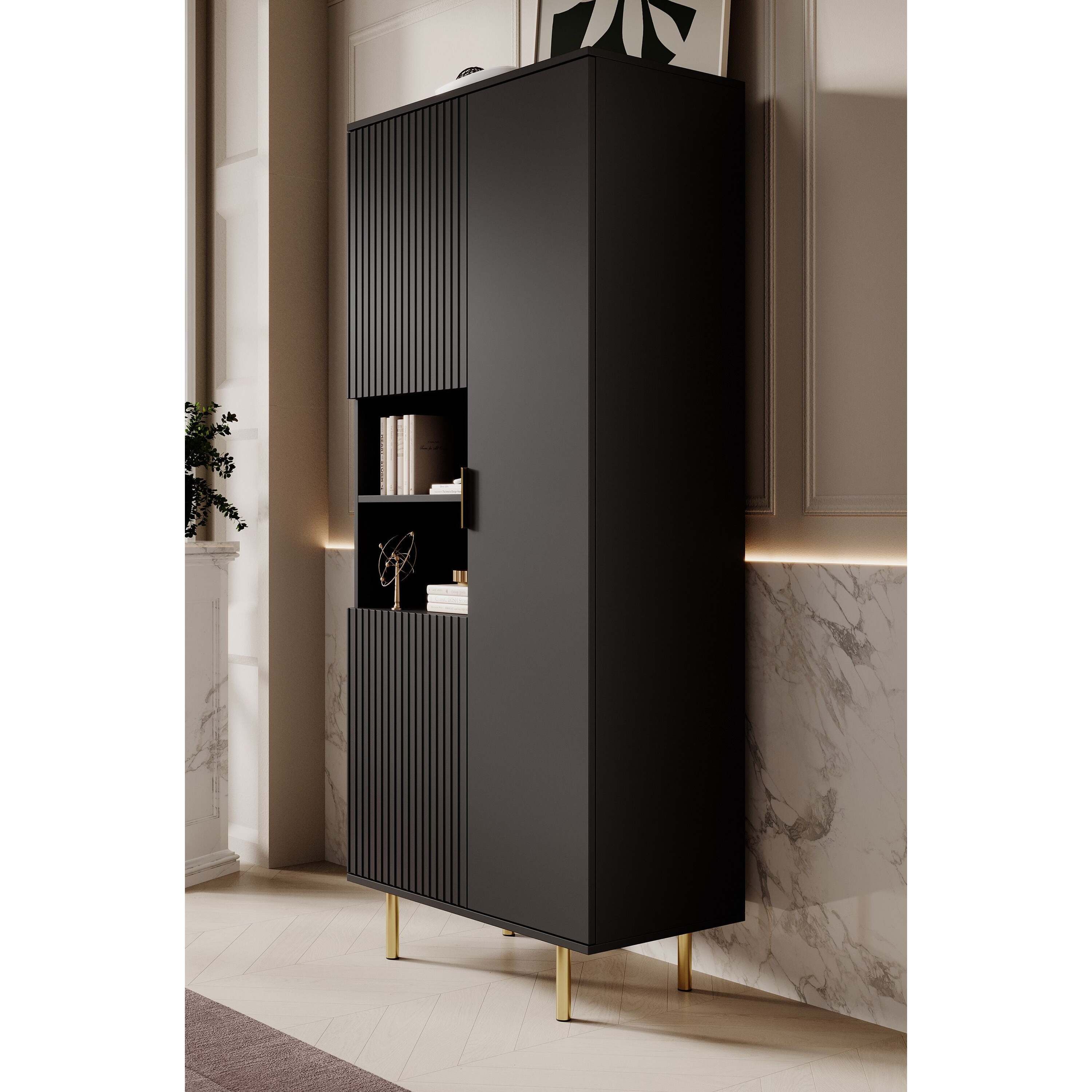Meubella - Vitrinekast Nicola - Mat zwart - 80 cm