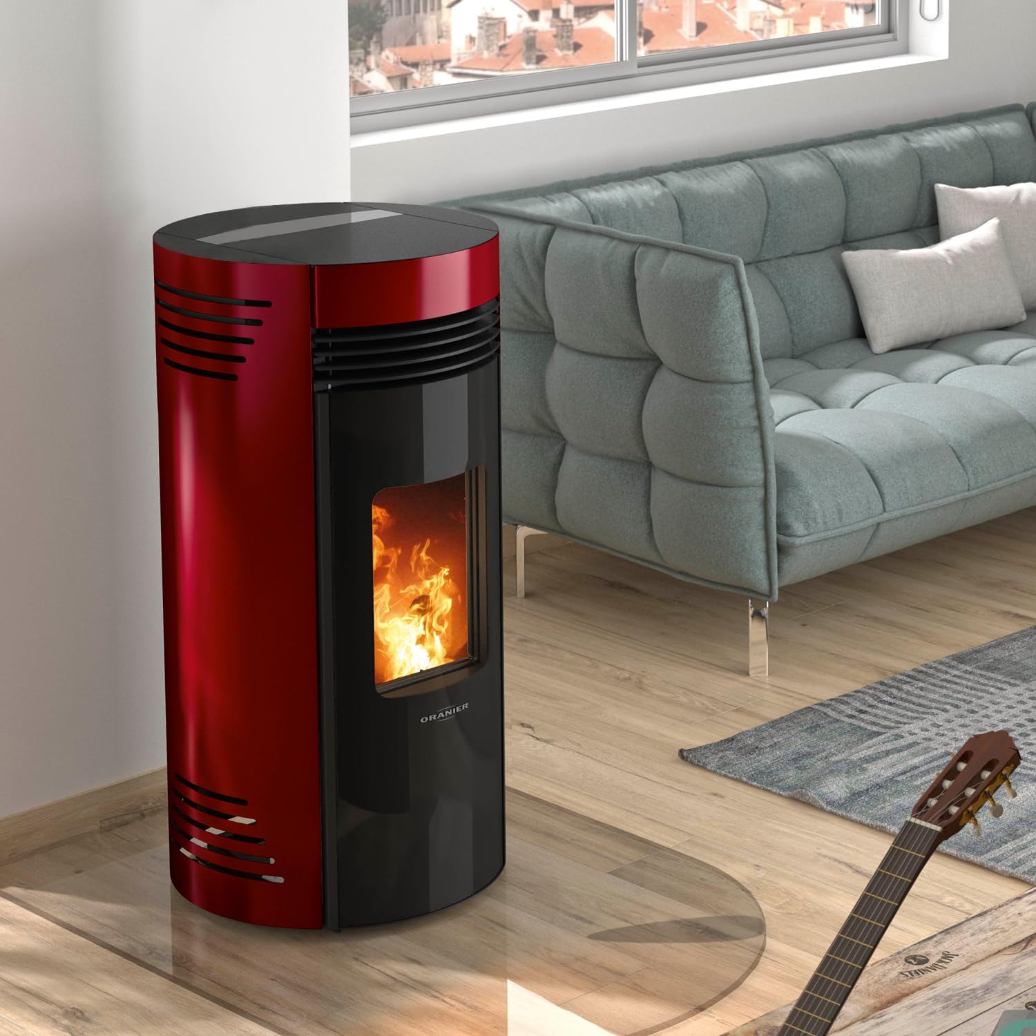 ORANIER | Sando 50 | Korpus Schwarz | Bordeauxrot | Pelletofen, 8.0 kW