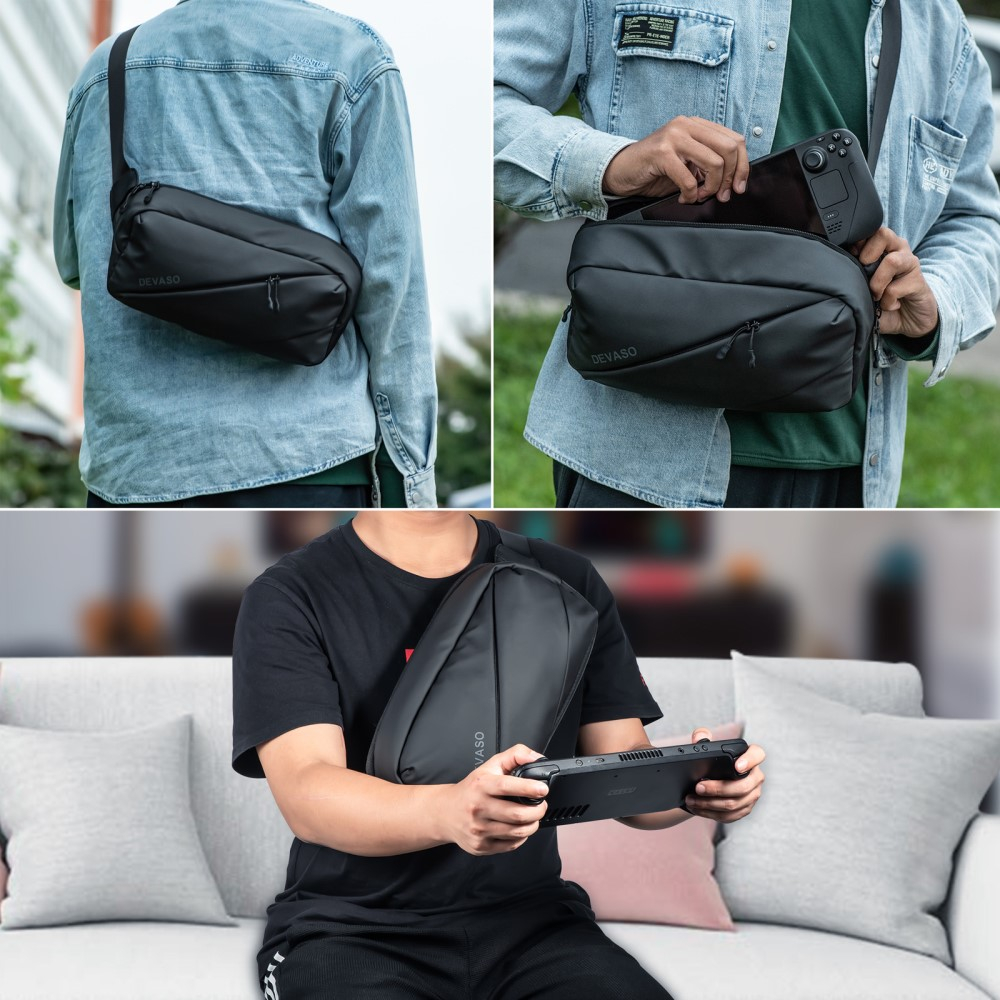 Steam Deck / OLED Crossbody Umhängetasche aus Wasserabweisendem Nylon-Stoff - Schwarz