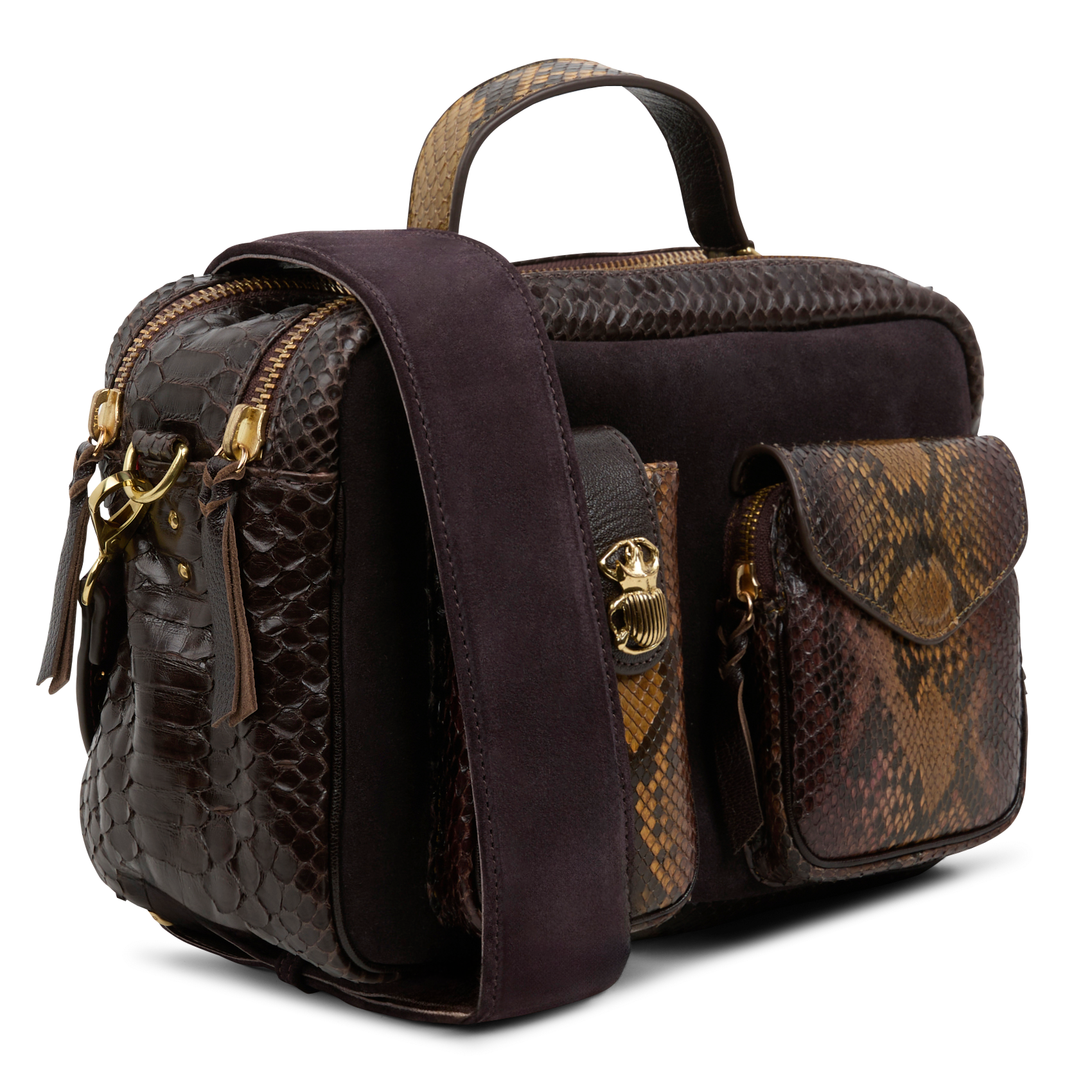 CESAR - Sac bandoulière en cuir de python | Marron