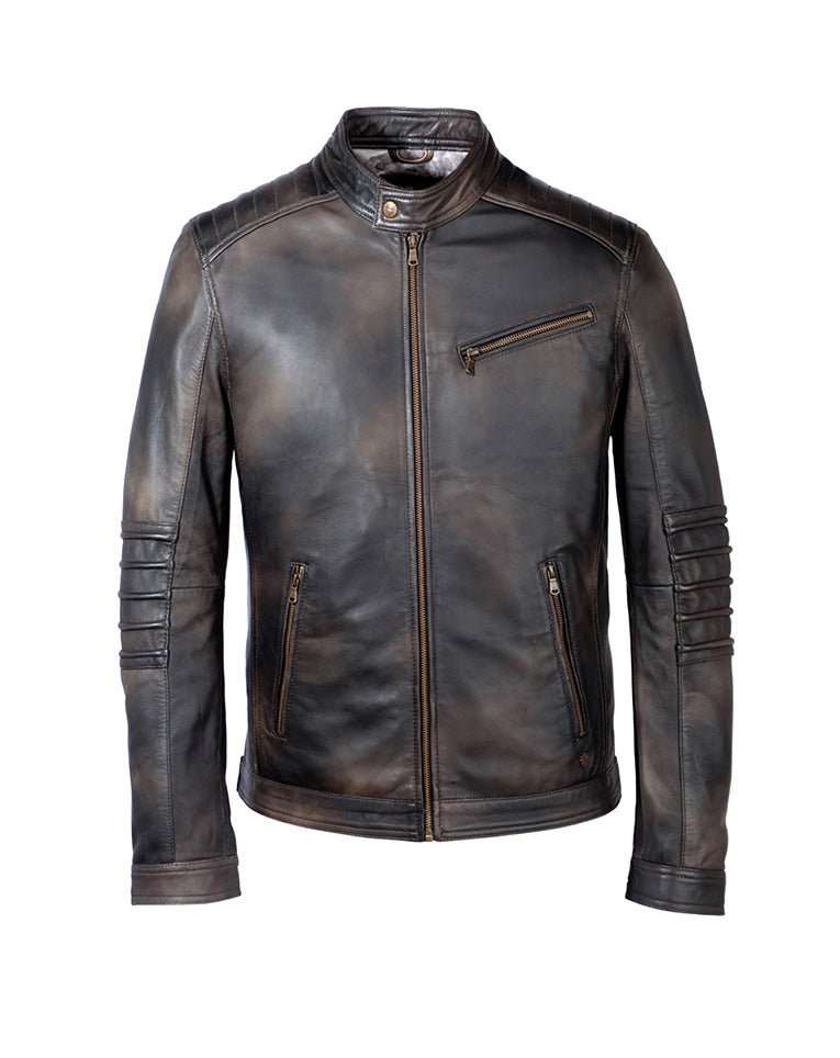 Blouson en cuir patiné bronze 