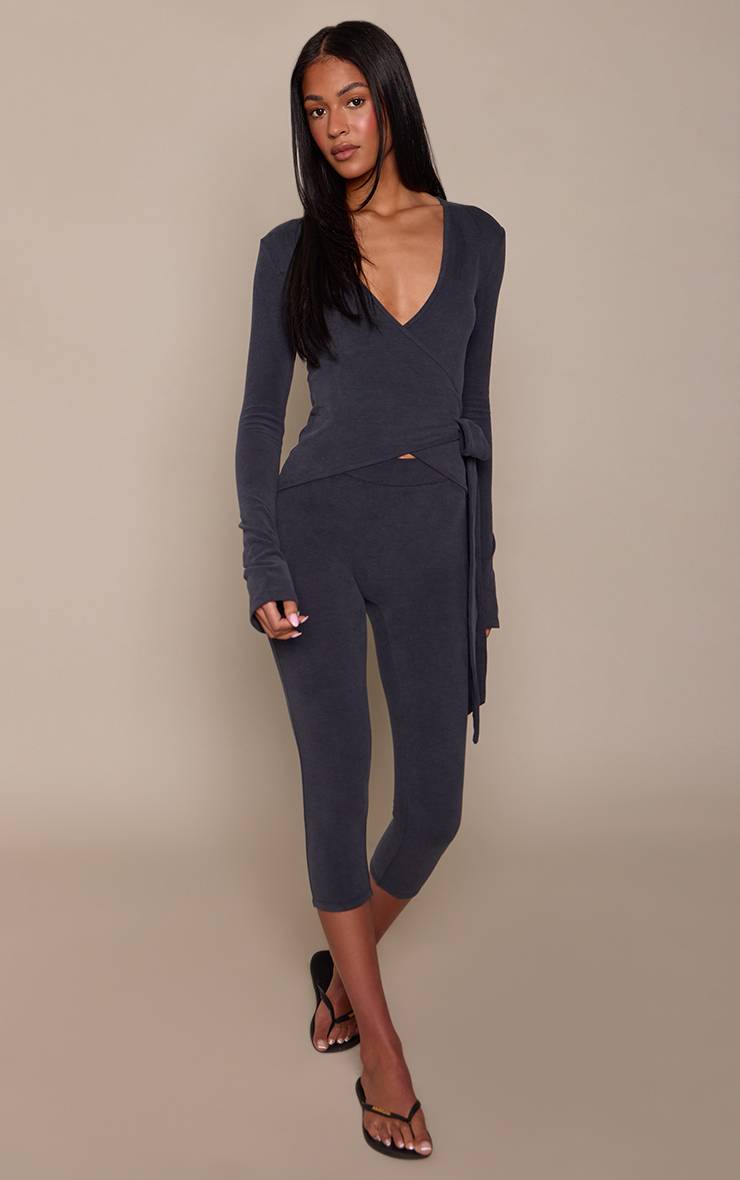 Bleu Marine Haut De Yoga Tall Plt En Coton Doux À Encolure Cache-cœur