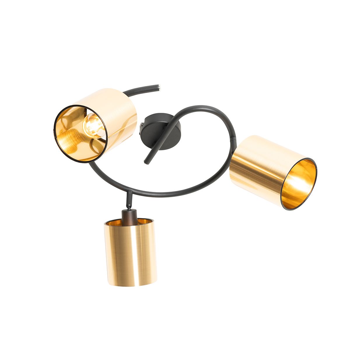 Moderne plafondlamp zwart en goud 3-lichts - Lofty