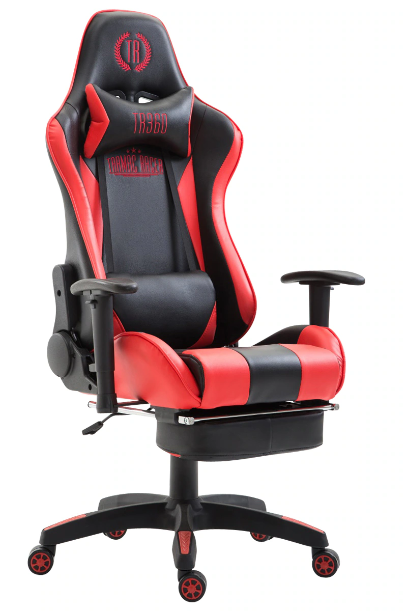 CLP Gaming Bürostuhl BOAVISTA mit Kunstlederbezug, max. belastbar bis 136 kg, Gaming Stuhl mit/ohne Fußablage, Chefsessel mit Wippmechanismus,