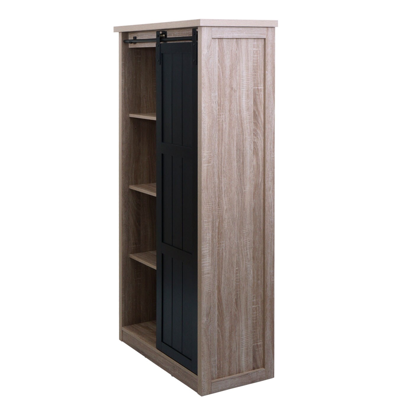 Schrank MCW-K75, Kommode Highboard, Schiebetüre 8 Staufächer, Holz-Optik Industrial Metall 163x76x38cm ~ naturfarben
