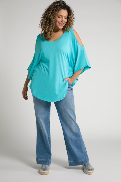 T-Shirt-Kimono, A-Linie, Cut-Outs, Rundhals, 3/4-Arm