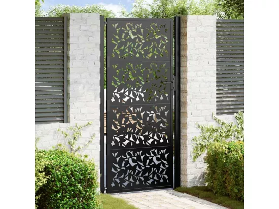 Portail de jardin noir 105x205 cm acier conception de feuilles