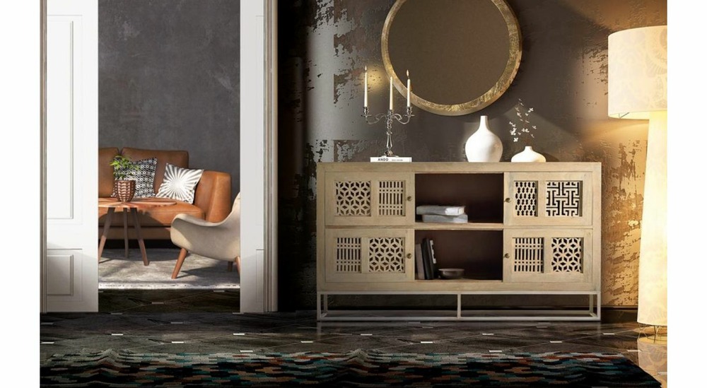 Bahut bois, fer marron 160x40x91cm - bois-fer