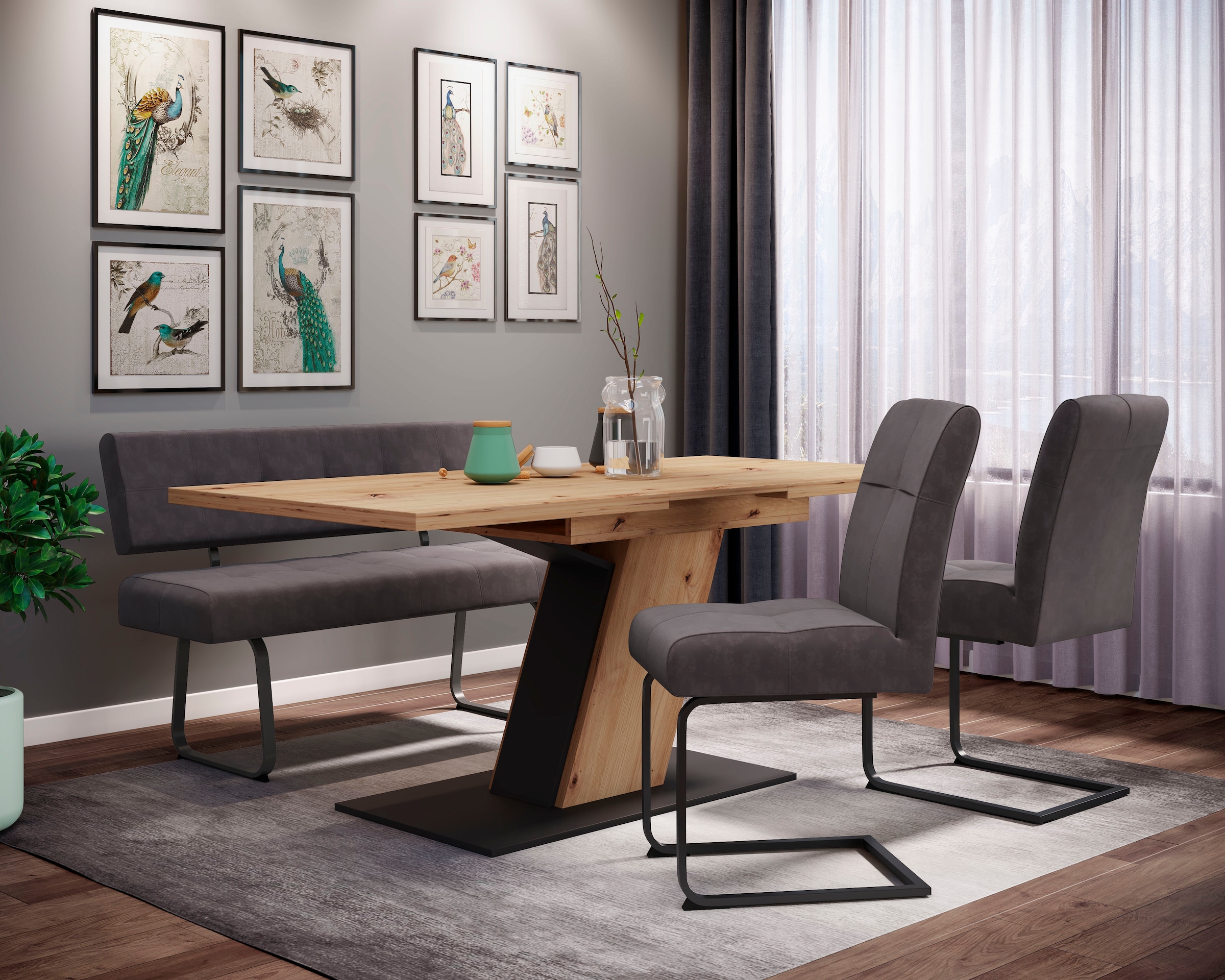 HELA Essgruppe »Luise I G Tisch Sitzbank Stühle« Set, 4 Stk. tlg. Ausziehtisch 140 - 180 cm Esszimmer Bestseller