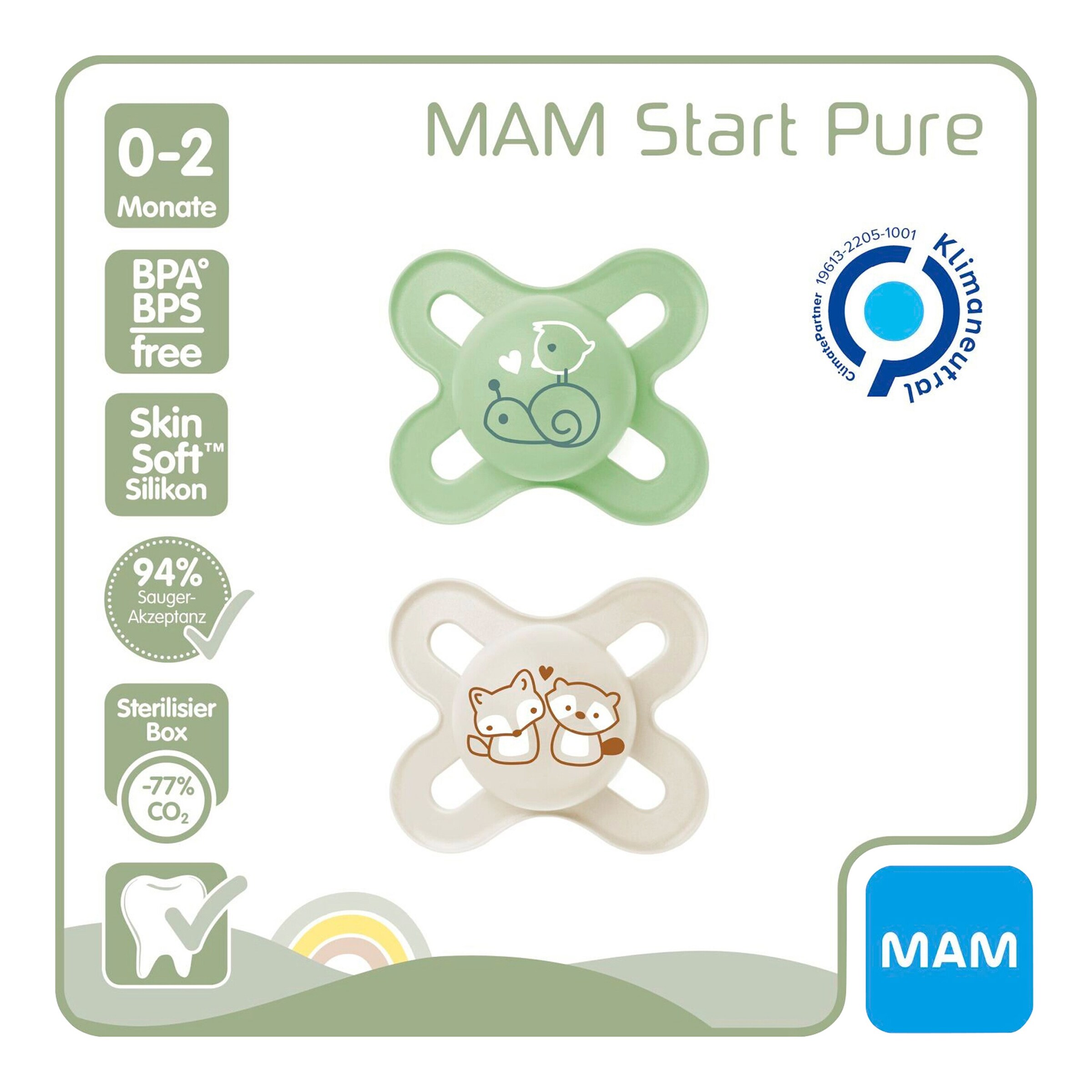 MAM 2er-Pack Schnuller Original Start Silikon, 0-2M grün