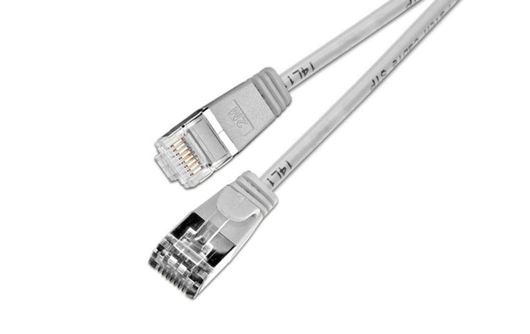 Slimpatchkabel RJ-45 - RJ-45, Cat 6, U/FTP, 5 m, GrauGeschirmtes Cat 6 Twisted-Pair-Kabel (U/FTP) mit Klinkenschutz