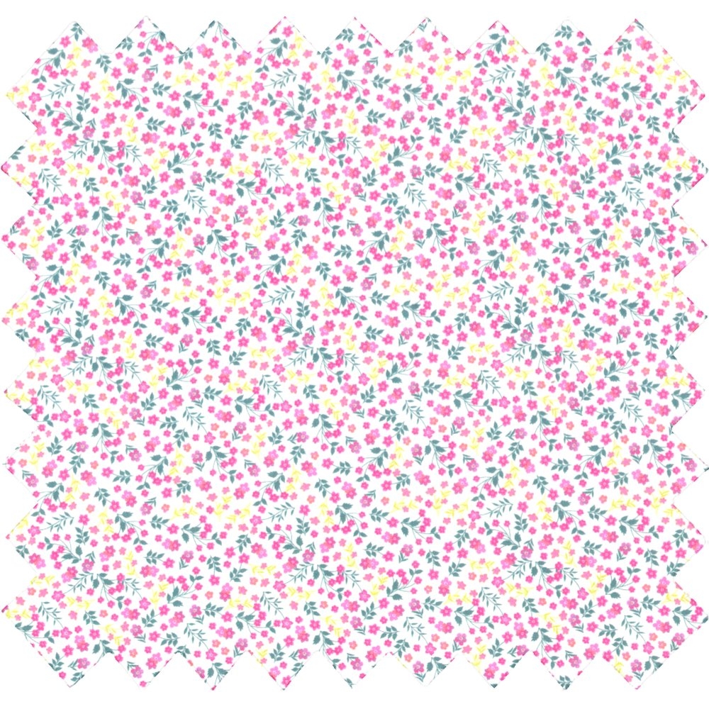 Coupon Tissu 1 M Fleuri Rose Vert Blanc Ex1060