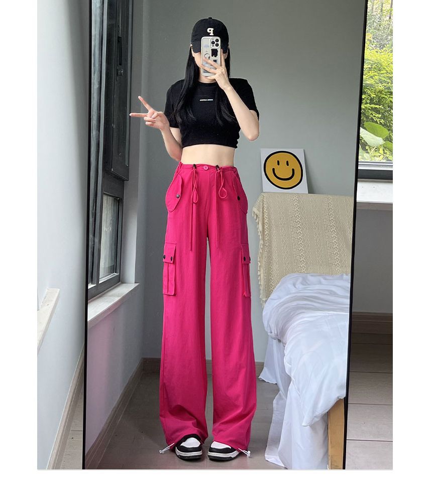 evanesce - Effen cargo-joggingbroek met hoge taille en wijde pijpen