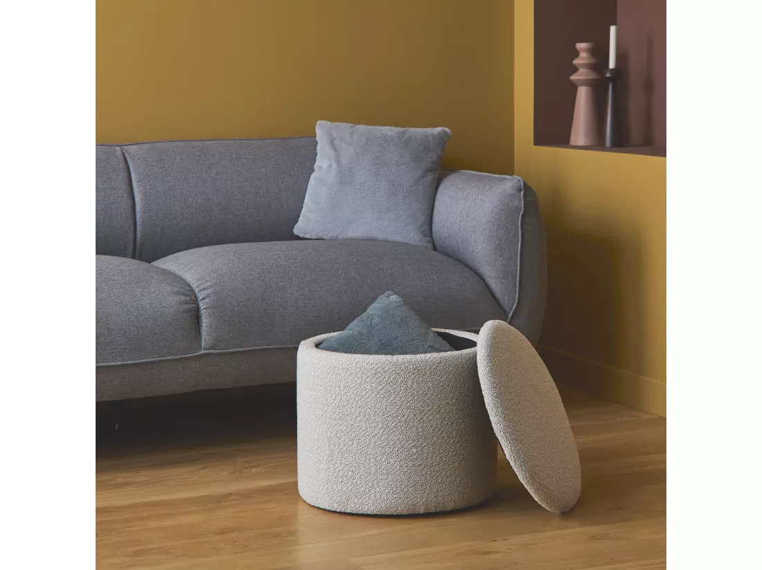 Pouf blanc en tissu avec rangement pour coussins ou plaids