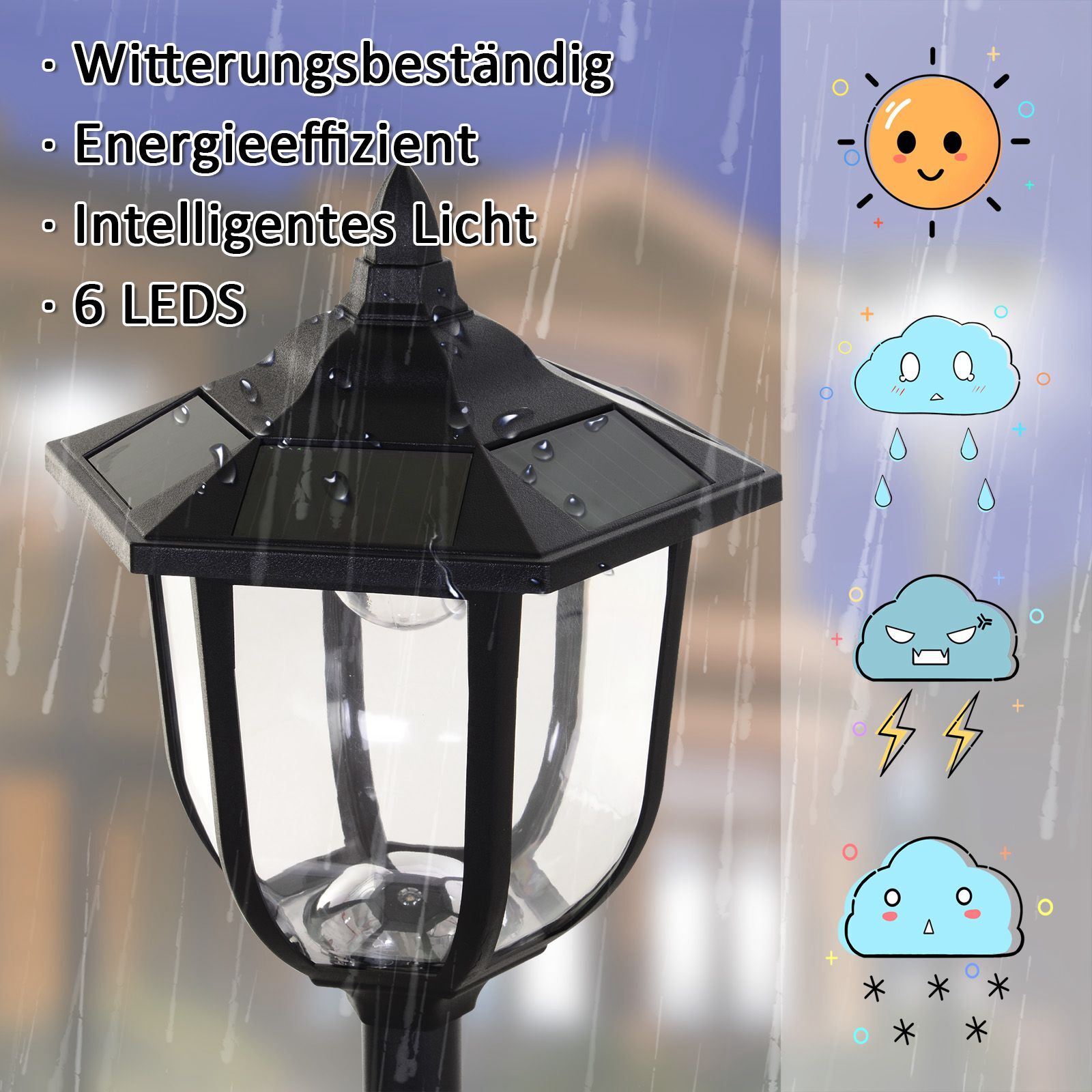 Outsunny Solar Gartenlaterne mit LED schwarz 26,5 x 177 cm (ØxH)