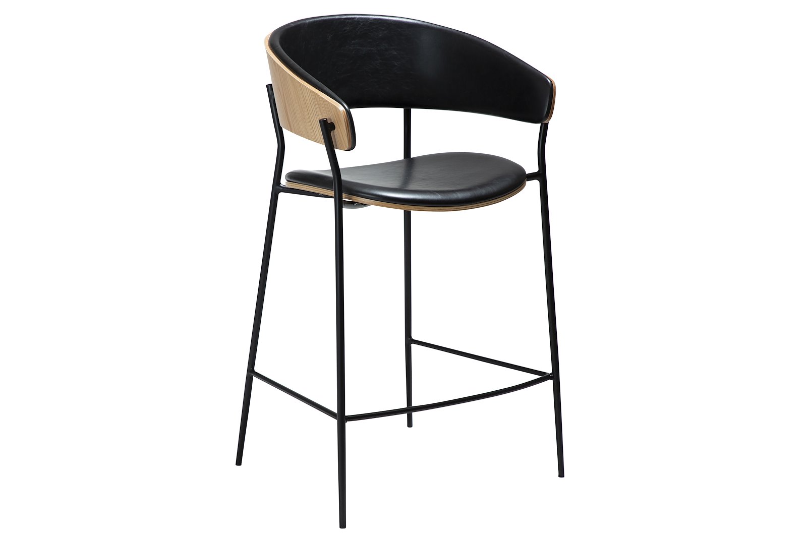 Crib counterstol Med arm. Sort PU med eikefinér rygg og sorte ben