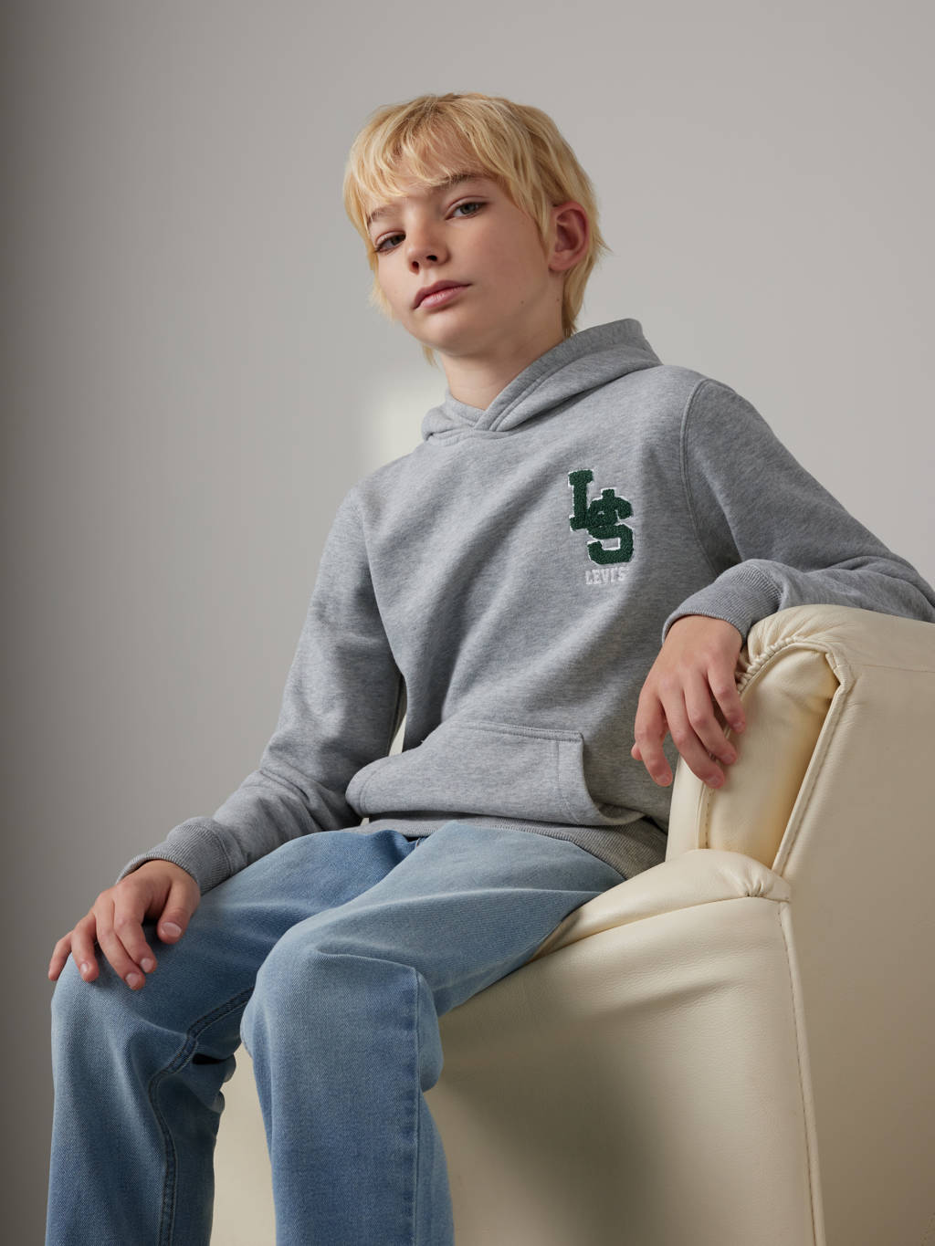 Levi's hoodie MONOGRAM met printopdruk en borduursels grijs melange