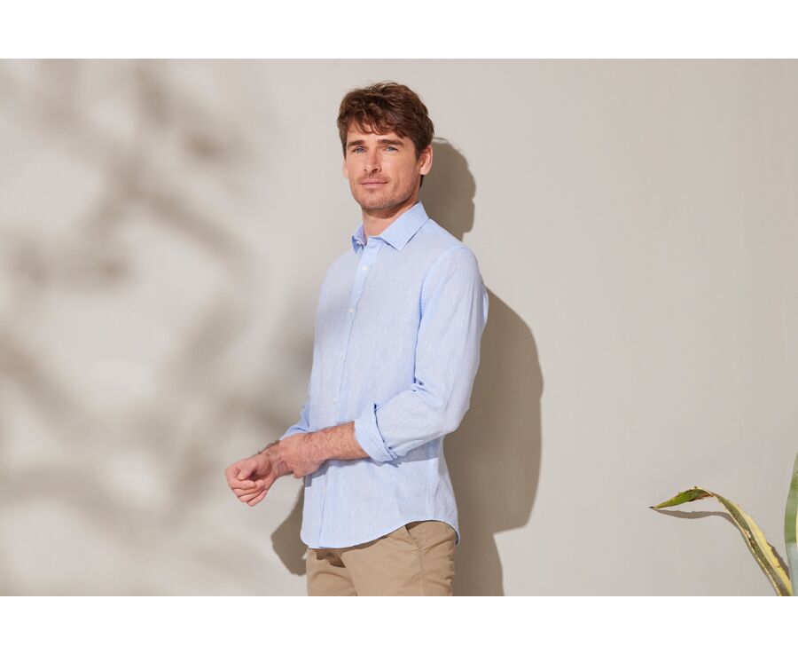 Chemise coton lin chambray bleu - SILBERT