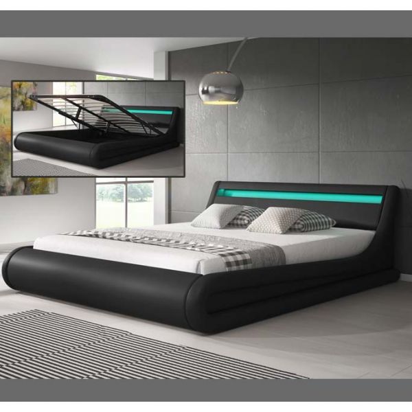 Móveis Bonitos Cama de Casal com Estrado Elevatório Parisina Preta (180x200cm) - CAAH003-BL180X200CM