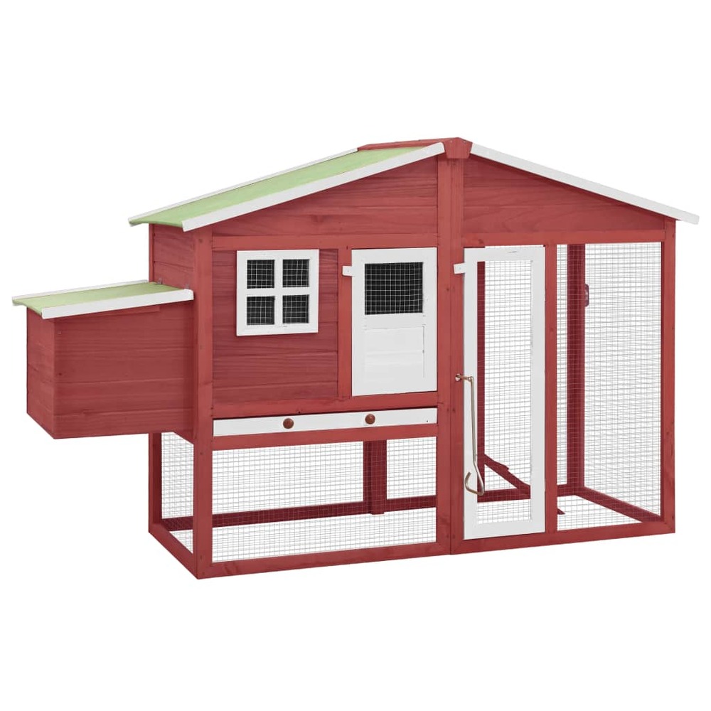 Poulailler avec nichoir 191 x 67 x 117 cm bois de sapin massif rouge et blanc