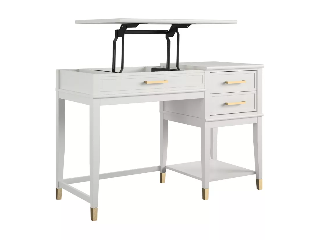 Westerleigh | Bureau avec plateau élévateur en mélaminé blanc