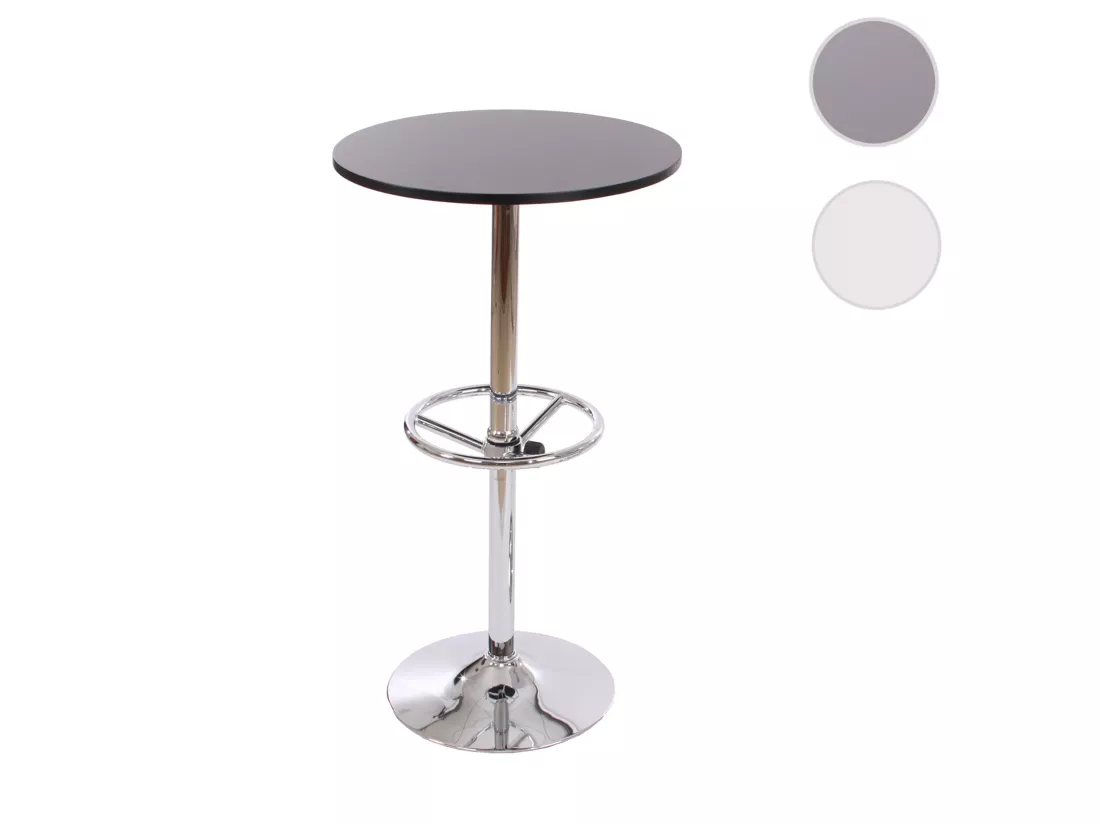 Table haute Bilbao repose-pieds, Table de bar / table haute Bari, ronde, avec repose-pied, 109x60x60cm, noir