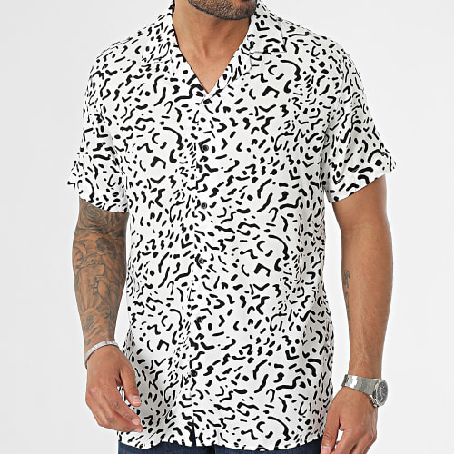 Chemise Manches Courtes Leopard Blanc Noir