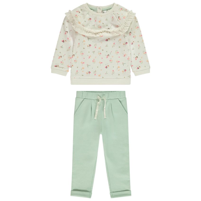 Ensemble jogging imprimé floral pour bébé fille - Ecru