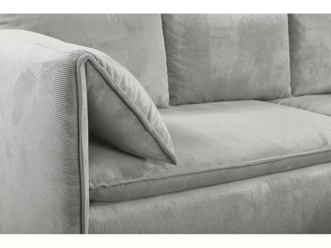 Canapé d'angle droit convertible en velours côtelé gris clair TEODORA