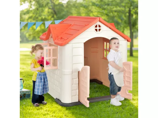 Cabane de Jardin pour Enfant - Table de Pique Nique, Maison Enfant Exterieur -Thème Burger Bar - en Plastique 164x124x132 cm, Rose